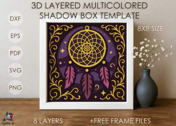 3D Dreamcatcher Shadow Box SVG Template