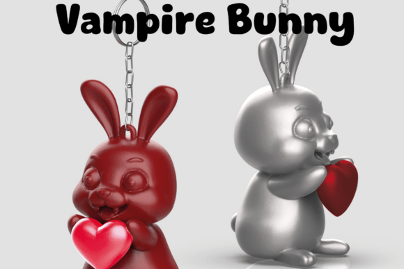 3D Easter Vampire Bunny Keychain