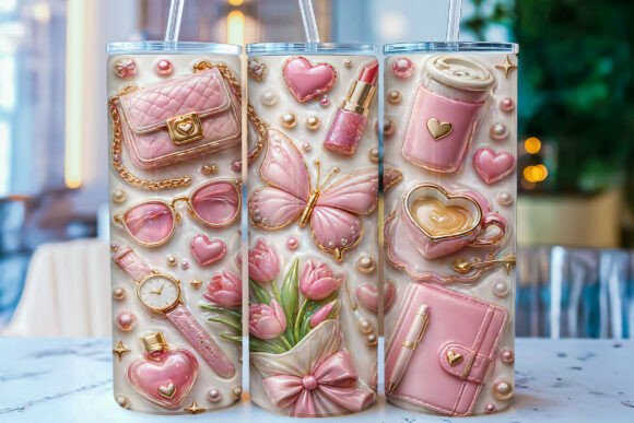 3D Inflated Pink Fashion Tumbler Wrap