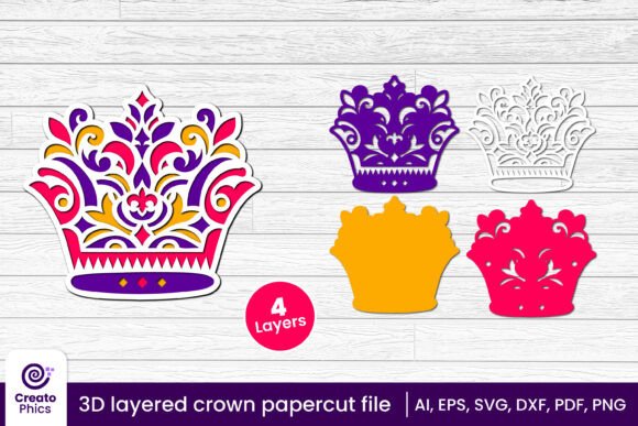3D Layered Crown Paper Cut Princess SVG for Elegant Craft Projects