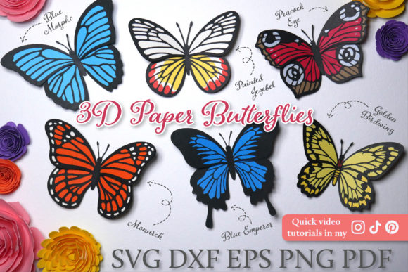 3D Paper Butterfly SVG Bundle