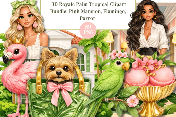 3D PinkTropical Clipart Bundle Flaming