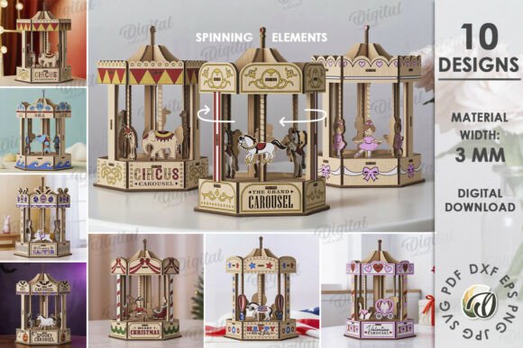 3D Spinning Carousels Bundle Laser Cut