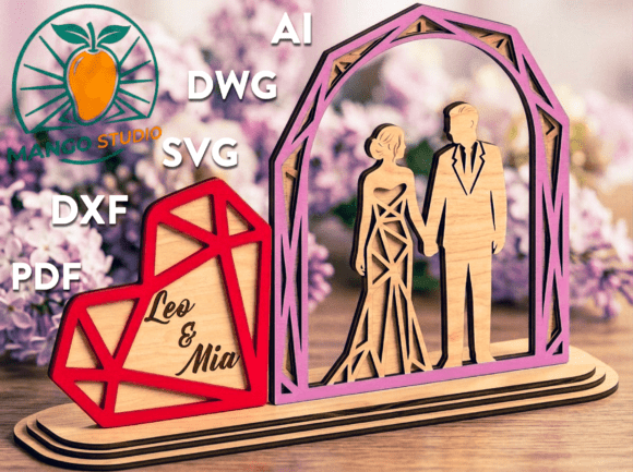 3D Wedding Couple Geometric Heart: A Timeless Addition to Your Creative Projects