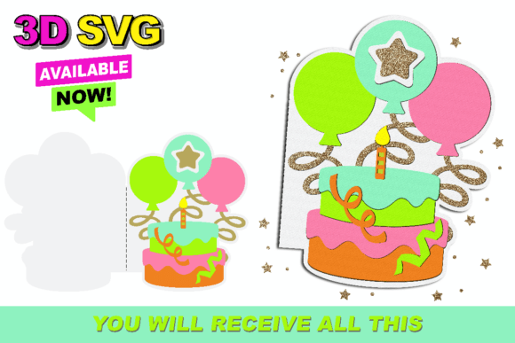 Cake Candle Birthday Card 3D SVG