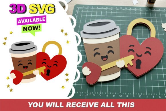 Coffee Love Key Cake Topper 3D SVG