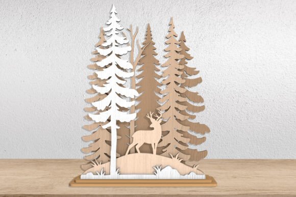 Deer in Forest 3D Layered Laser Cut File: A Creative Solution for Woodland Decor