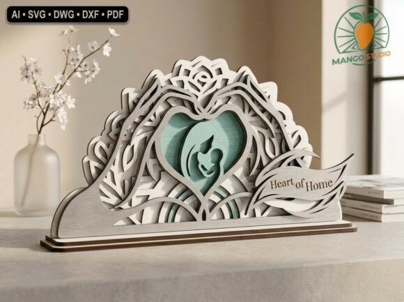 Mother Child 3D Layered Heart SVG Cut