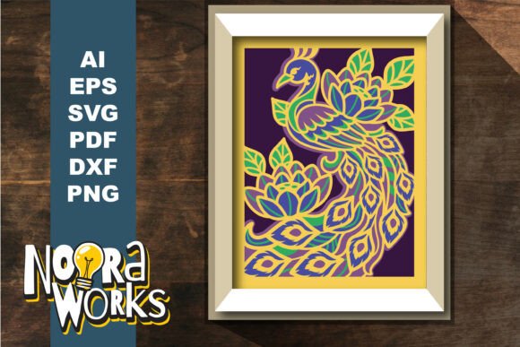 Peacock Mardi Gras 3D Shadowbox SVG